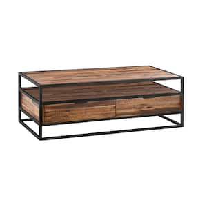 Mariana 50 in. Black Brushed Rectangle Wood Coffee Table with Drawers, and Shelves, and Storage