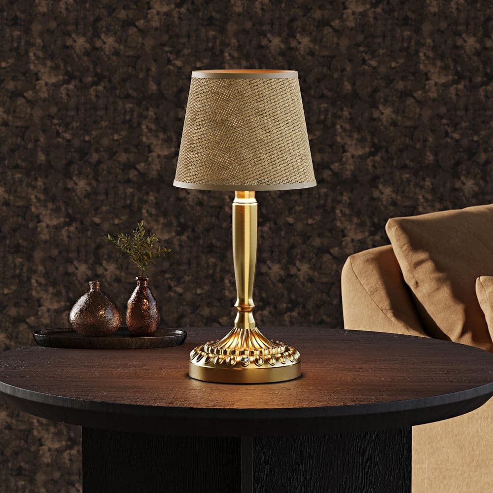 13.4 in. Brushed Gold Rechargeable Battery-Operated Dimmable Table LED Lamp with Rattan Shade Touch Control Desk Lamp price history on PriceWatchPro