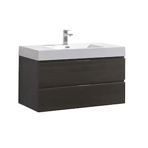 Valencia 40 in. W Wall Hung Bathroom Vanity in Gray Oak with Acrylic Vanity Top in White
