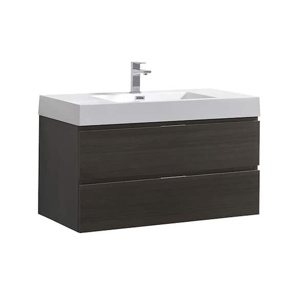 Fresca Valencia 40 in. W Wall Hung Bathroom Vanity in Gray Oak with Acrylic Vanity Top in White