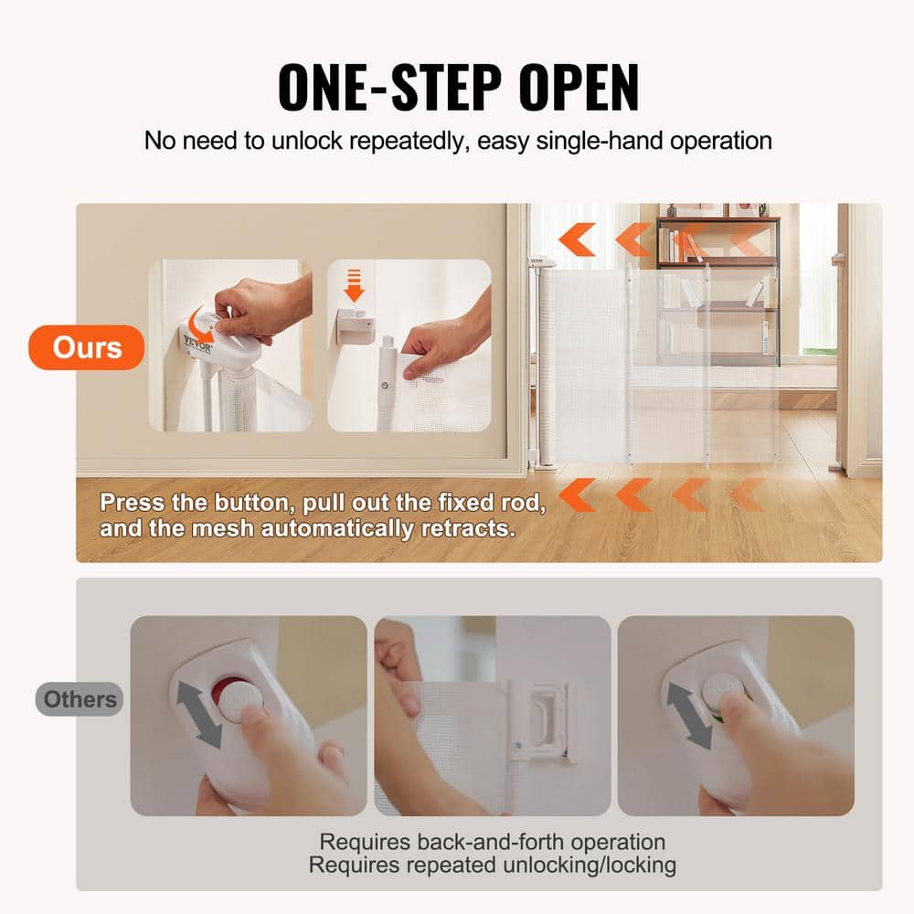 White Retractable Stairway Pet Gate with Plastic Mesh
