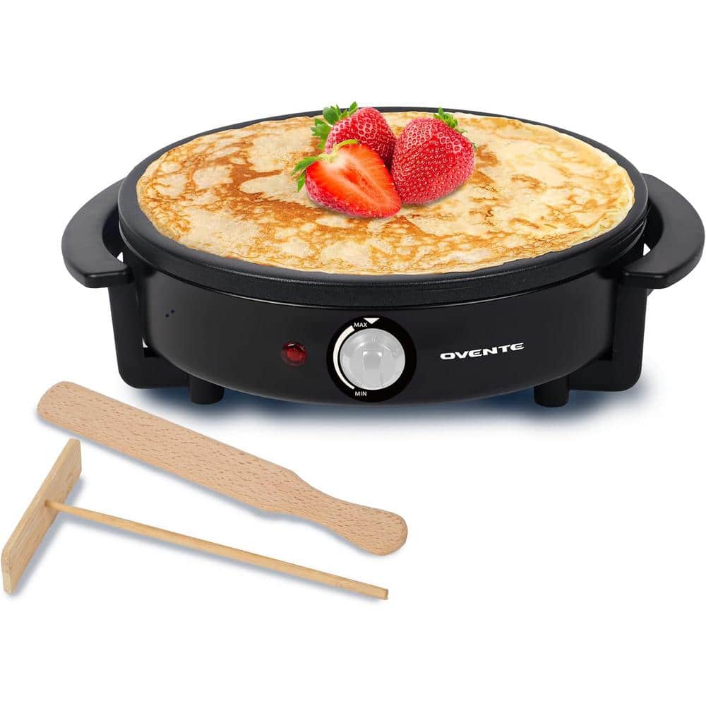 OVENTE Electric Crepe Maker and Pancake Griddle Cooktop with 12-Inch Nonstick Hot Plate, CRM1122B Black