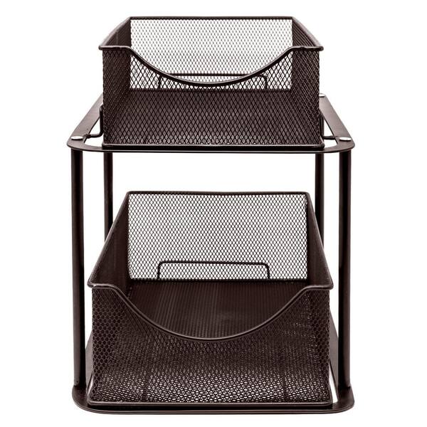 2 Tier Sliding Cabinet Basket Organizer Drawer, Bronze Sliding