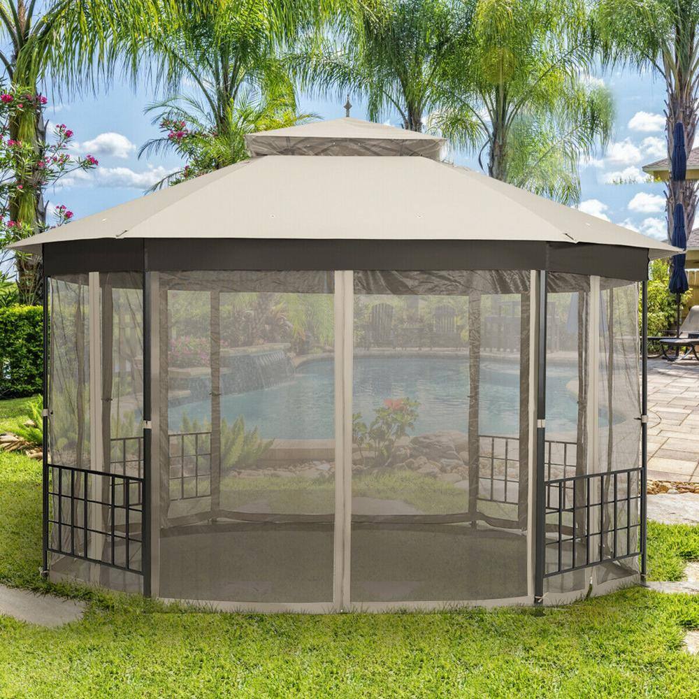 12-ft x 10-ft Beige Metal Polyester Octagonal Gazebo