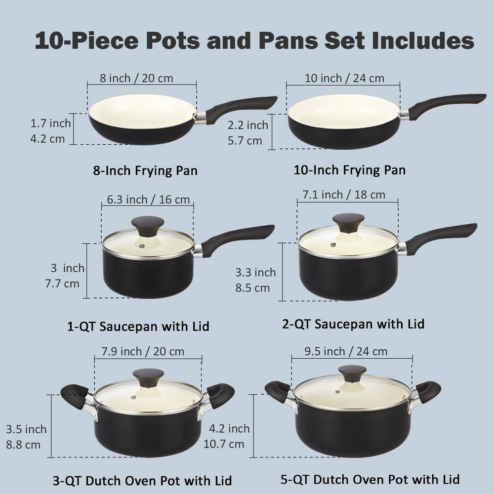 Black 10-Piece Nonstick Ceramic Coating Aluminum Cookware Set