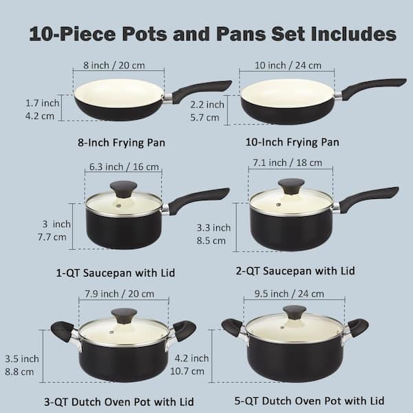 12 Piece Nonstick Pots and Pans Sets,Kitchen Cookware with Ceramic  Coating,Dishwasher Safe,Frying Pan Set with Lid, Induction pans set,Pots  and Pans