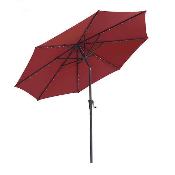 Afoxsos 9 ft. Patio Umbrella Outdoor Solar Powered LED Lighted Umbrella with Tilt and Black Crank for Garden Deck, Market in Red