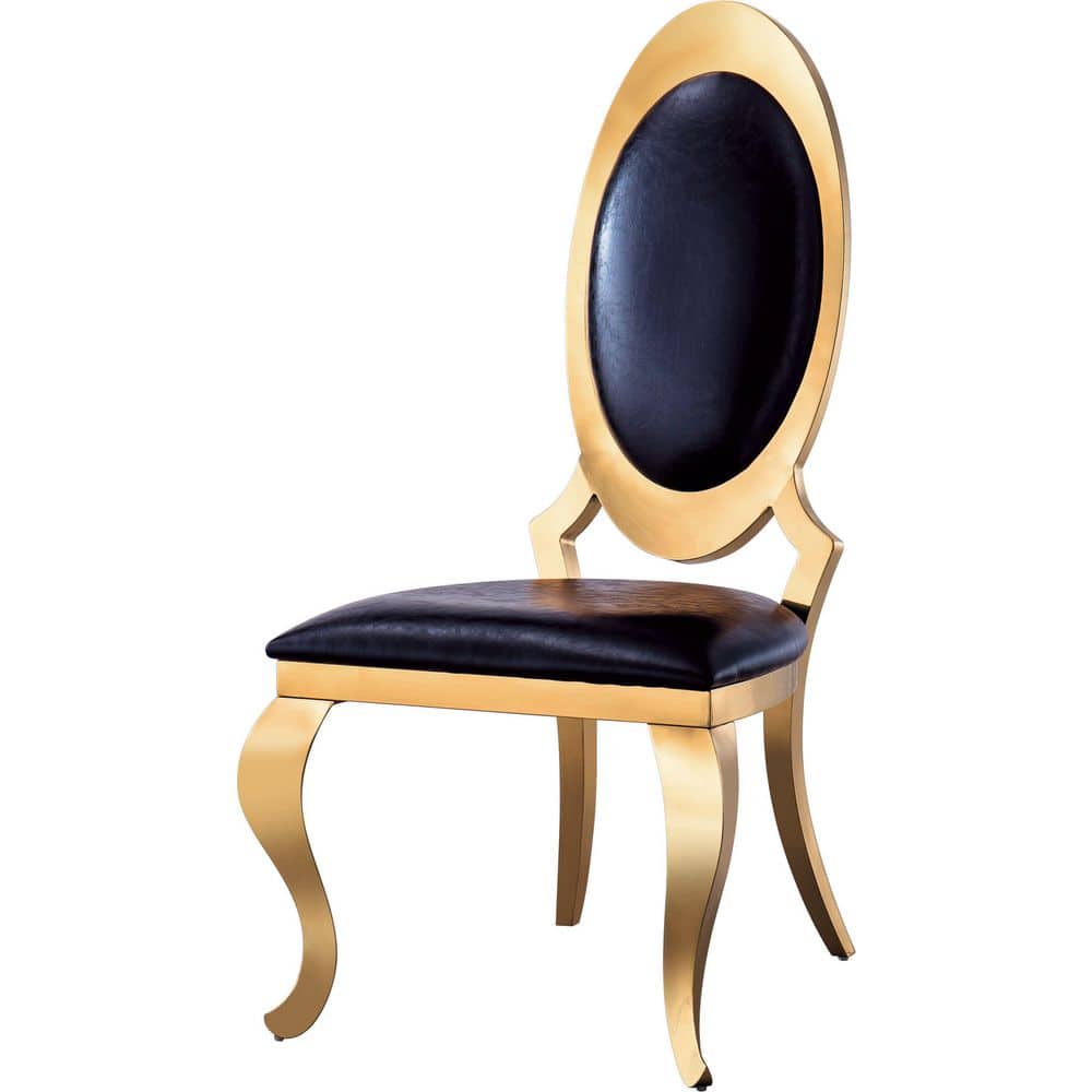 JASMODER Black and Gold Leather Parsons Chair Queen Anne Style Chairs