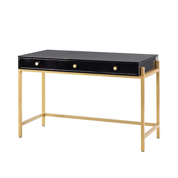 JAYDEN CREATION Yakira 47.3 in. Black Writing Desk with Golden Base