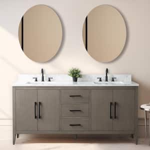 72 in. W. x 22 in. D x 34 in. H Double Sink Bathroom Vanity Cabinet Driftwood Gray with Engineered Marble Top in White