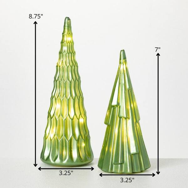  Mercury Glass Christmas Tree, 2-Pack Lighted Xmas Tree