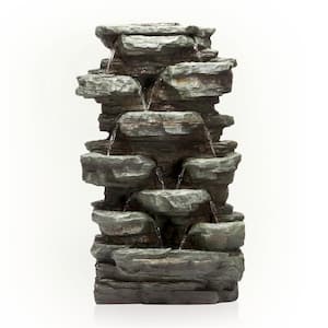 39 in. Tall Outdoor Multi-Tier Rock Water Fountain with LED Lights