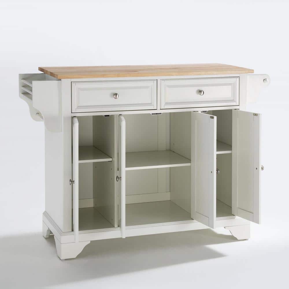 Lafayette 46'' White Kitchen Island with Natural Wood Top and Storage