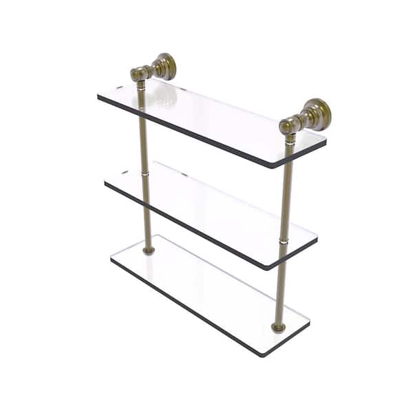 Allied Brass Carolina 16in. x 16in. x 5.54in. Brass Rectangular Triple Glass Shelf in Antique Brass
