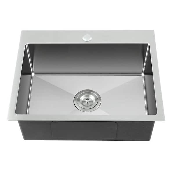 22 in. Dual Mount Single Bowl 18 Gauge Brushed Stainless Steel Drop-In Topmount RV Kitchen Sink Sets