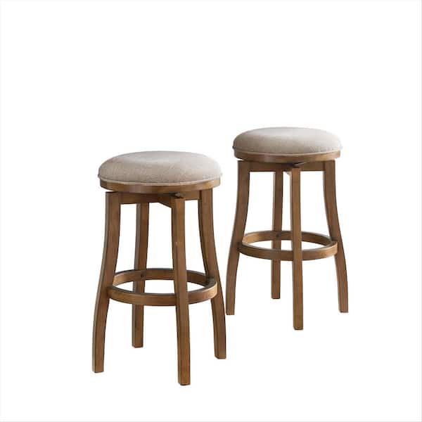 Alaterre Furniture Ellie Brown Bar Height Stool (2-Pack) with Cushioned Seat