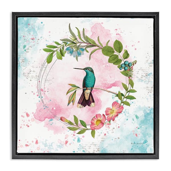Stupell Industries Delicate Hummingbird Wreath by Katie Pertiet Black Floater Frame Animal Graphic Art Print 18 in. x 18 in.