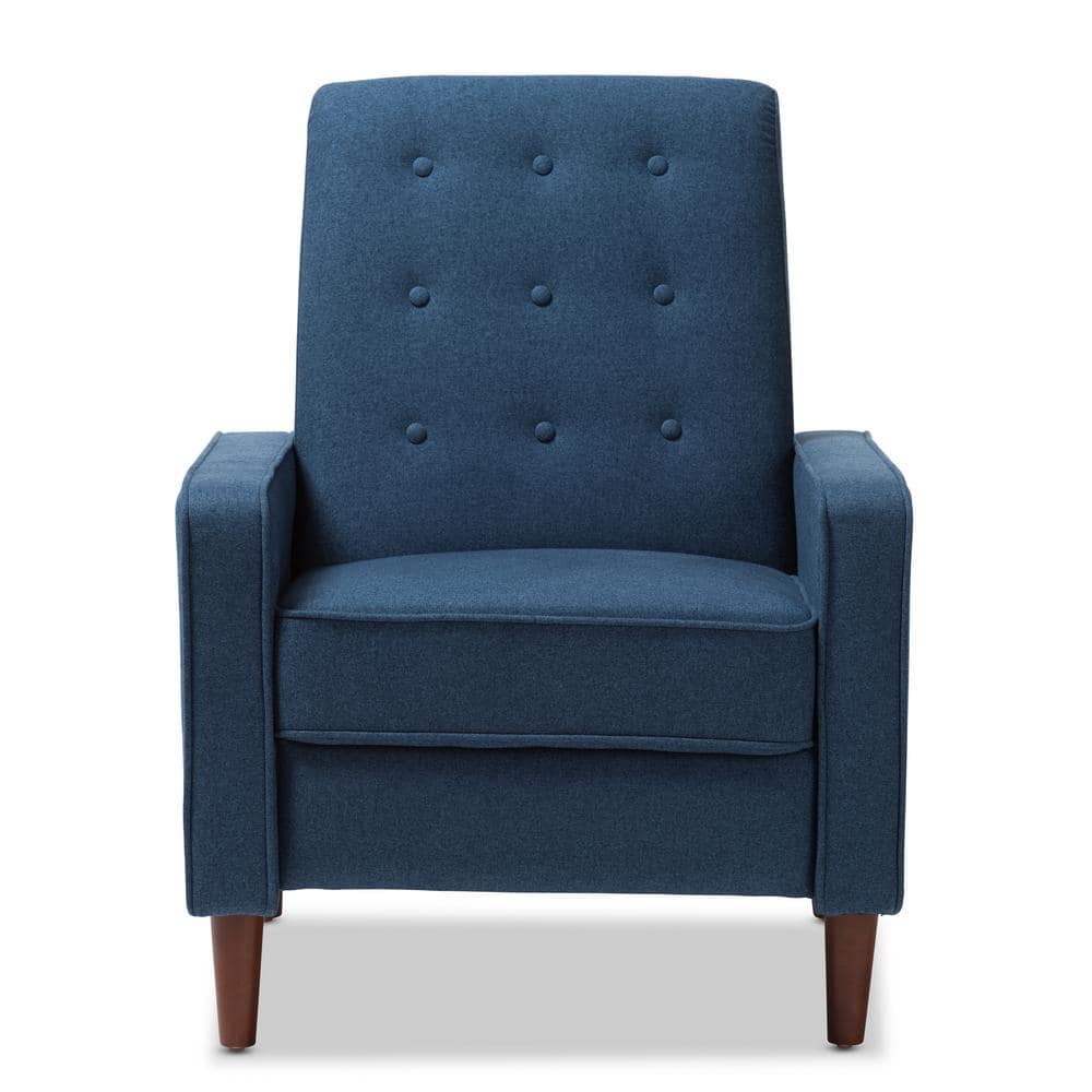 Mid-Century Modern Blue Fabric and Walnut Wood Recliner