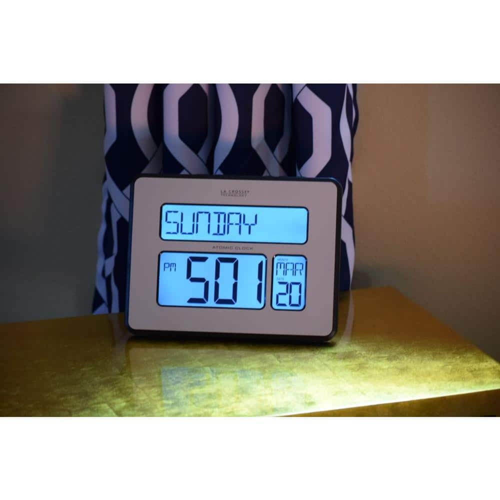 Silver Metallic Digital Atomic Wall Clock with Calendar