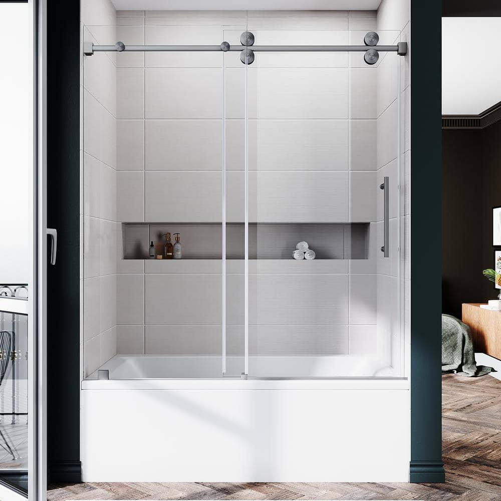 UKS04 60 in. W x 66 in. H Sliding Frameless Bathtub Door in Stainless Steel with EnduroShield Opti-White Clear Glass price history on PriceWatchPro