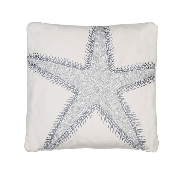 LEVTEX HOME St Bart Blue, White Embroidered Starfish 20 in. x 20 in. Throw Pillow