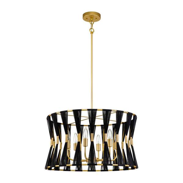 RRTYO Tabor 6-Light Black Hourglass lsland Pendant Light