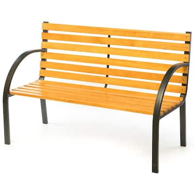 Classical Wooden Outdoor Park Patio Garden Yard Bench with Steel Frame