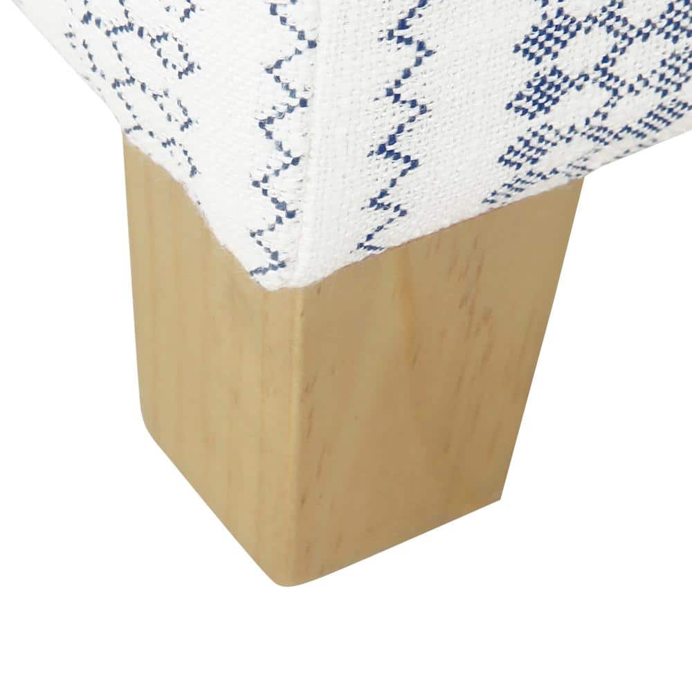 Farmhouse Blue Striped Square Storage Ottoman with Wood Legs