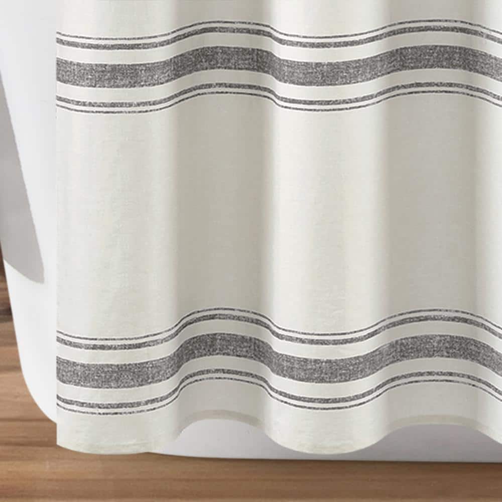 Gray and White Cotton Striped Shower Curtain