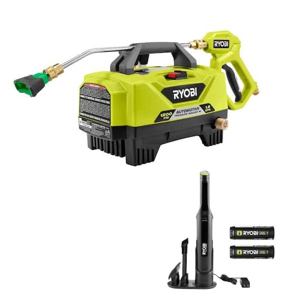 1200 PSI 1.8 GPM Cold Water Automotive Electric Pressure Washer w/ USB Lithium HP Compact Hand Vacuum Cleaner Kit