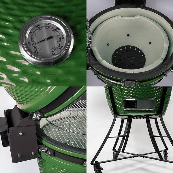 Unbranded - Outdoor Barbecue Portable Charcoal Grill in Green with Thermometer