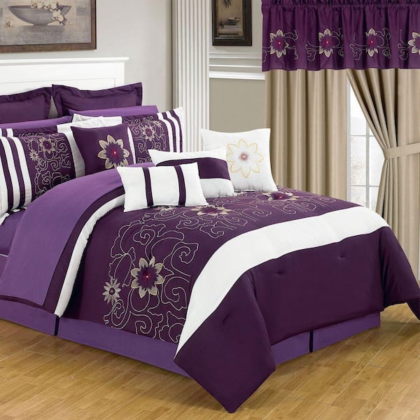Lavish Home Amanda 25-Piece Purple King Comforter Set
