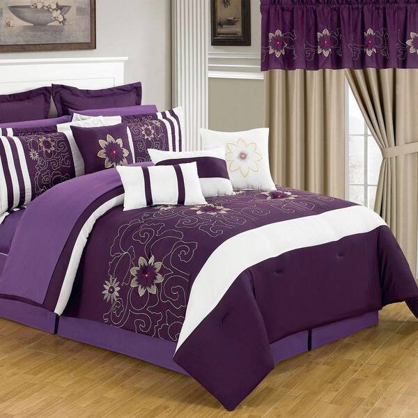 Lavish Home Amanda 24-Piece Purple Queen Comforter Set
