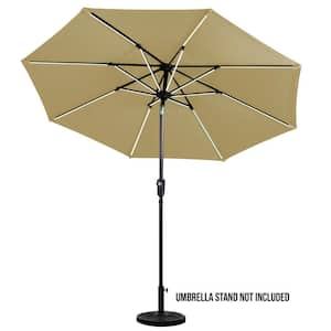 9 ft. Round Next Gen Solar Lighted Market Patio Umbrella in Taupe