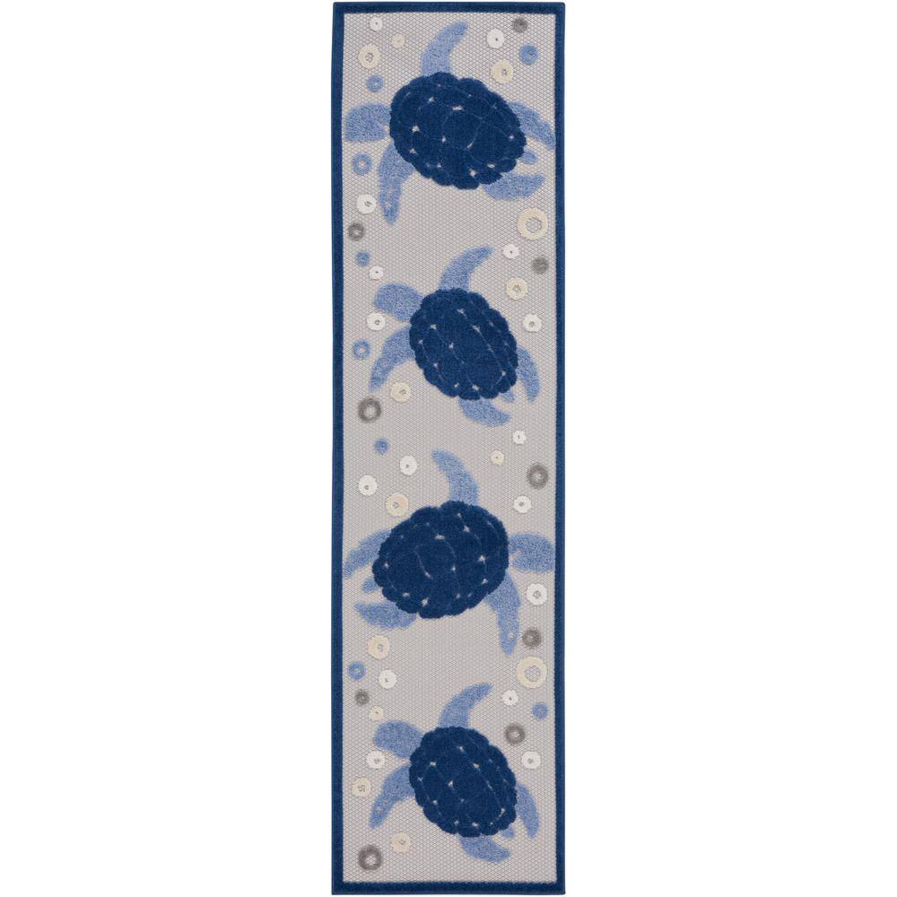 Navy Blue Synthetic Easy-Care Runner Rug 2'x6' with Sea Turtle Design