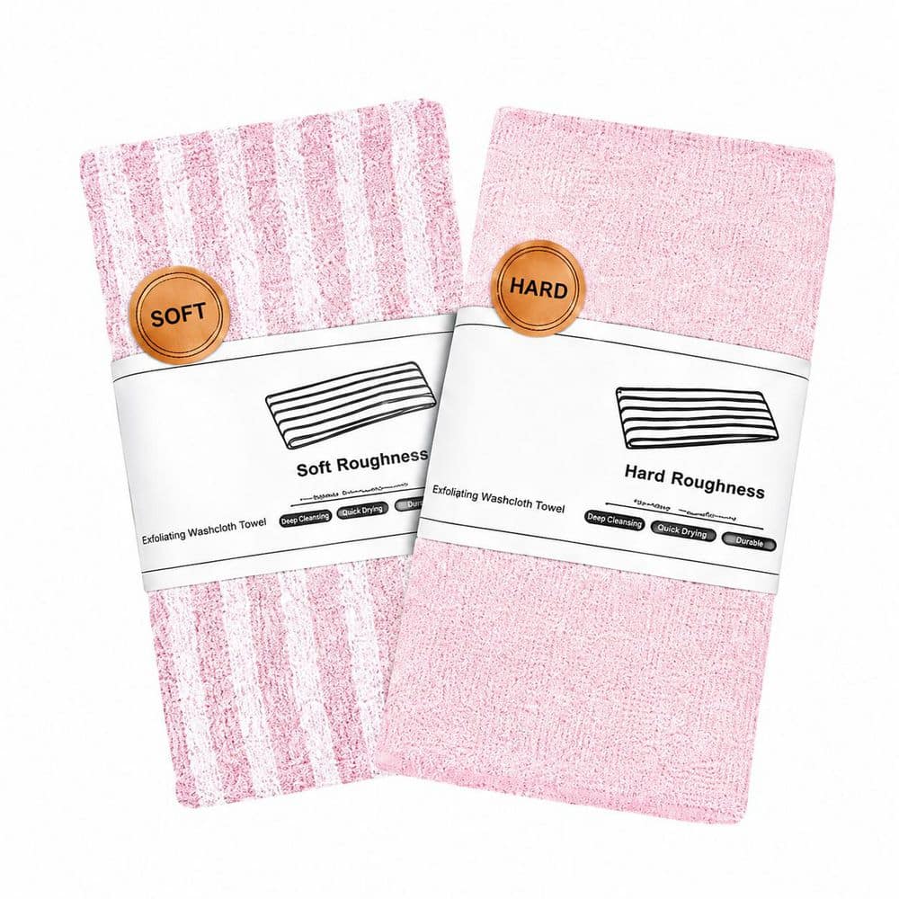 Pink Exfoliating Body Scrubber Back Shower Bath Washcloth Loofah Spa Cloth 2-Pack