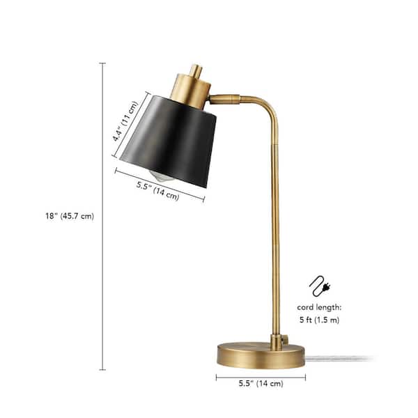 Globe Electric 18 in. Desk Lamp, Matte Brass Finish, Matte Black Metal Shade,  Pivot Joint, On/Off Rotary Switch On Shade, E26 Base Bulb 91006605 - The  Home Depot