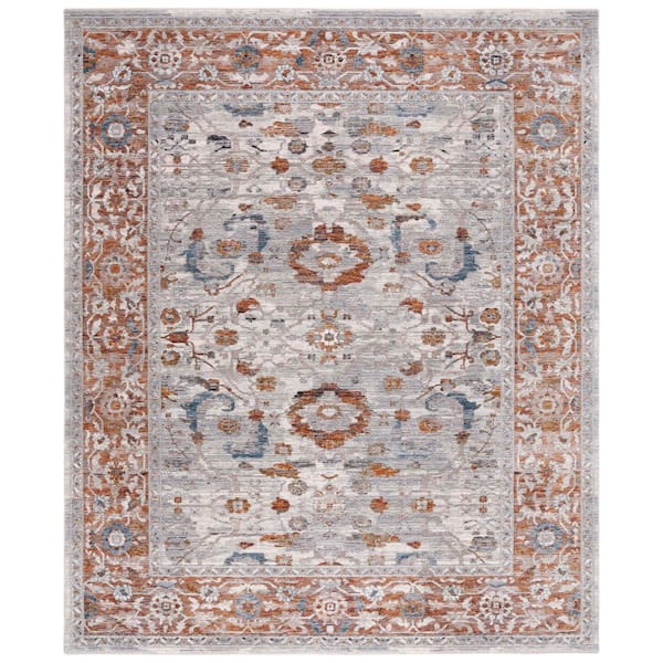 SAFAVIEH Heirloom 8 ft. x 10 ft. Ivory Gray/Rust Ornate Border Area Rug ...