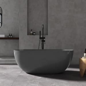 Ariana 59 in. x 30 in. Stone Resin Solid Surface Flatbottom Freestanding Soaking Bathtub in Dark Gray