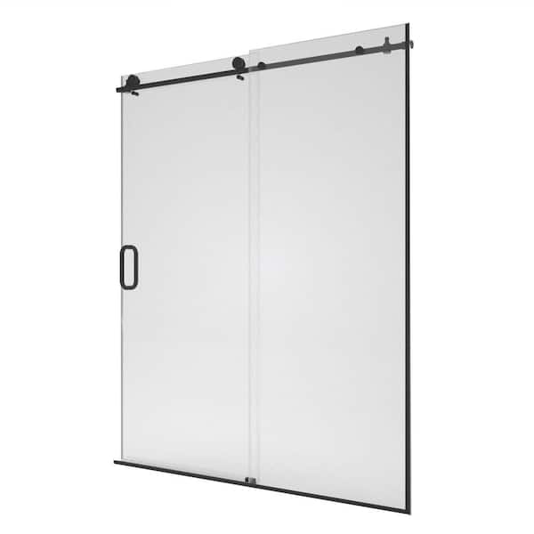 tydex Echo 60 in. W x 76 in. H Sliding Semi-Frameless Shower Door in Matte Black Finish with Clear Glass