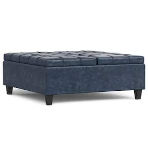 Harrison Denim Blue Large Square Coffee Table Storage Ottoman