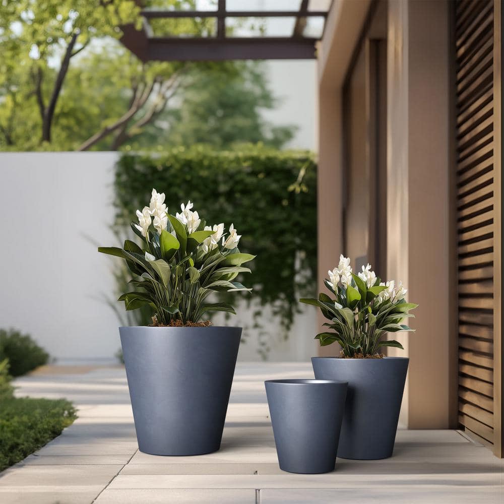 12.5in., 15.5in., 18.5in. Dia Granite Gray Large Tall Round Concrete Plant Pot / Planter for Indoor & Outdoor Set of 3 price history on PriceWatchPro