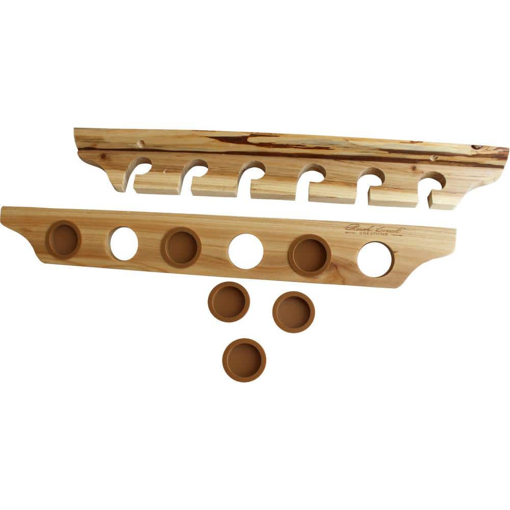 Rustic Light Brown Wood Wall-Mounted Fishing Rod Rack