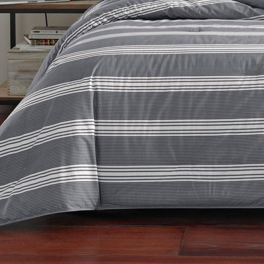 Twin Gray Cotton Reversible Comforter Set