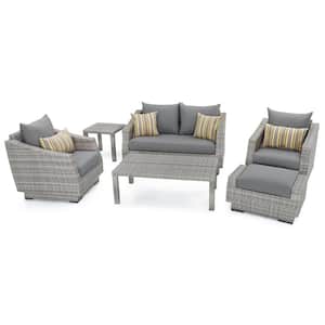 Cannes 6-Piece Wicker Patio Conversation Set with Sunbrella Charcoal Gray Cushions