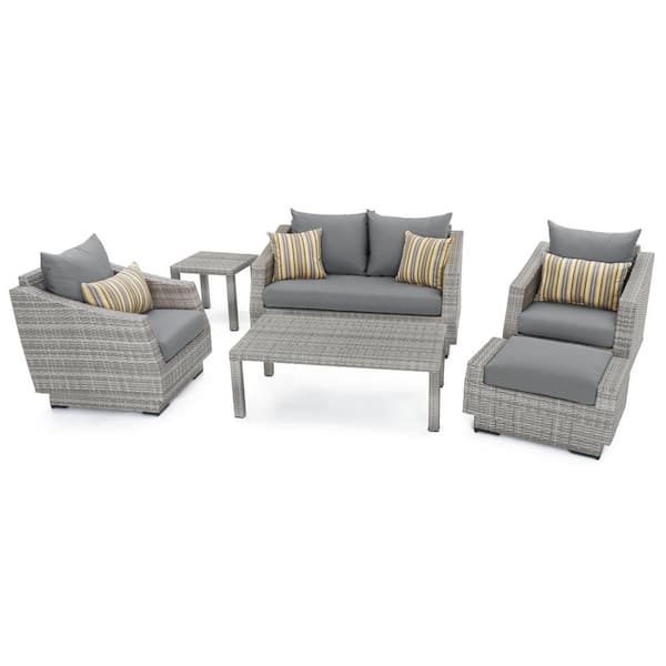 RST BRANDS Cannes 6-Piece Wicker Patio Conversation Set with Sunbrella Charcoal Gray Cushions