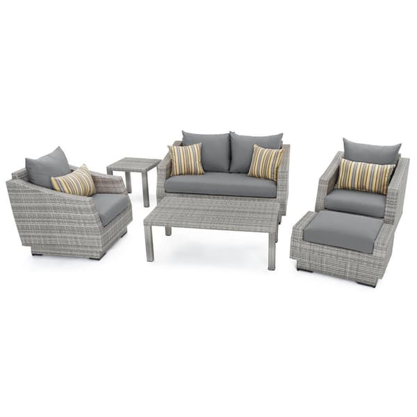 RST BRANDS Cannes 6-Piece Wicker Patio Conversation Set with Sunbrella ...