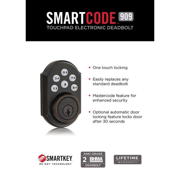Z-Wave SmartCode 910 Venetian Bronze Single Cylinder Electronic Deadbolt Featuring SmartKey Security