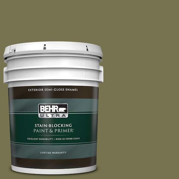 BEHR ULTRA 5 gal. #S350-6 Truly Olive Semi-Gloss Enamel Exterior Paint & Primer