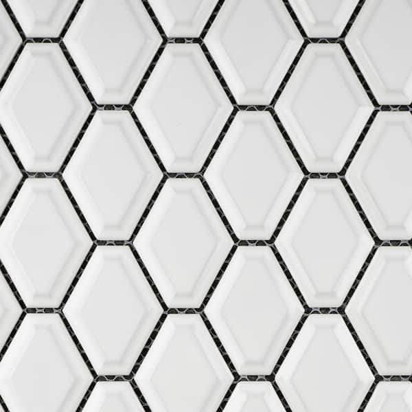 MOLOVO Porcetile White 12.8 in. x 9.85 in. Hexagon Glossy